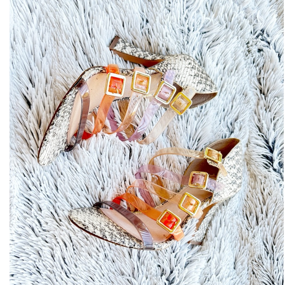 Louise Et Cie Strappy Buckle Leather Pumped Grey Snake‎ Multi